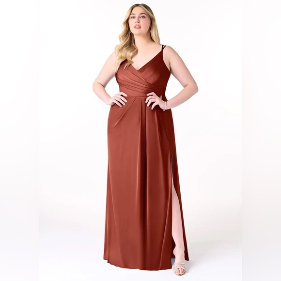 Azazie Aqua Stretch Satin Dress in Terracotta - Picture 5 of 8